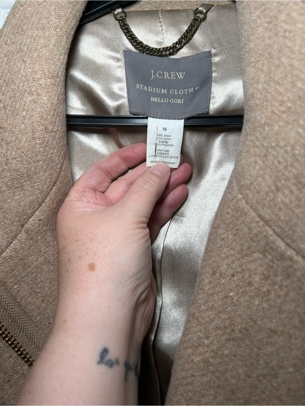 JCrew Stadium Cloth by Nello Gori Taupe Wool-Blend Pea Coat - Picture 5 of 5